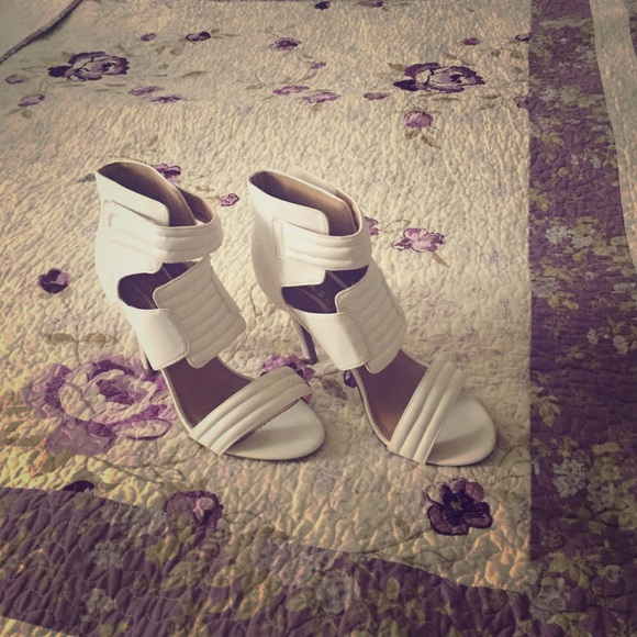 Open Toe White Strappy Heels