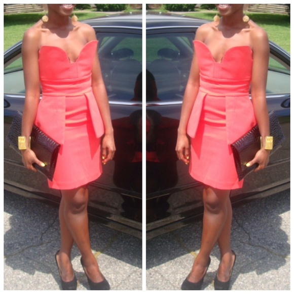 (SALE) Aq Aq Coral structured peplum Midi Dress