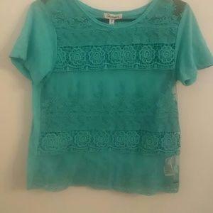Aeropostal teal crop top with lace front