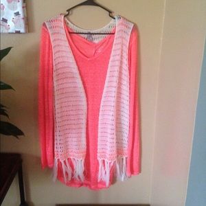 Long sleeve tee & sleeveless tribal cardigan