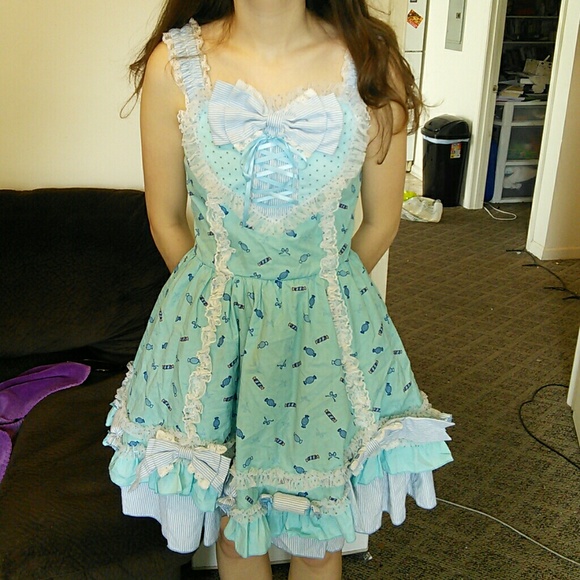 Blue candy sweet lolita anime con japan dress