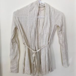 Cream open front cardigan with tie