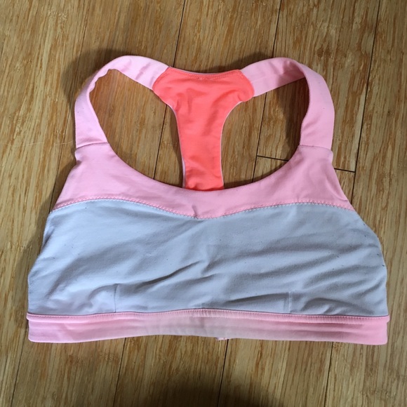 Pink and gray Lulu Lemon sports bra