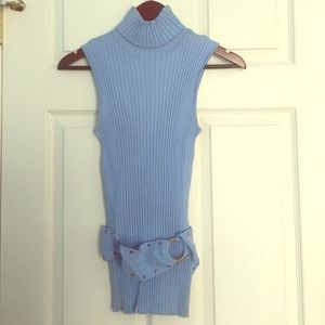 Blue Belted Turtleneck Shirt