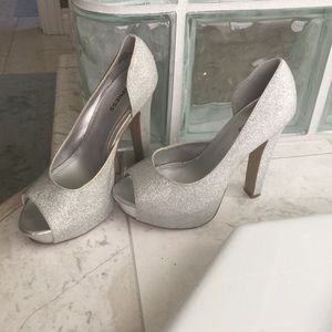 Express Silver Glitter Heels