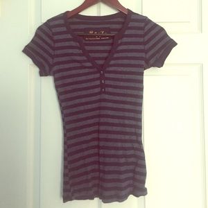 Blue Striped V-Neck Tee