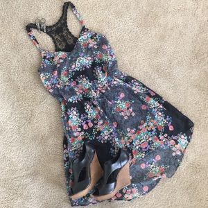 Black lace & Floral high-low dress