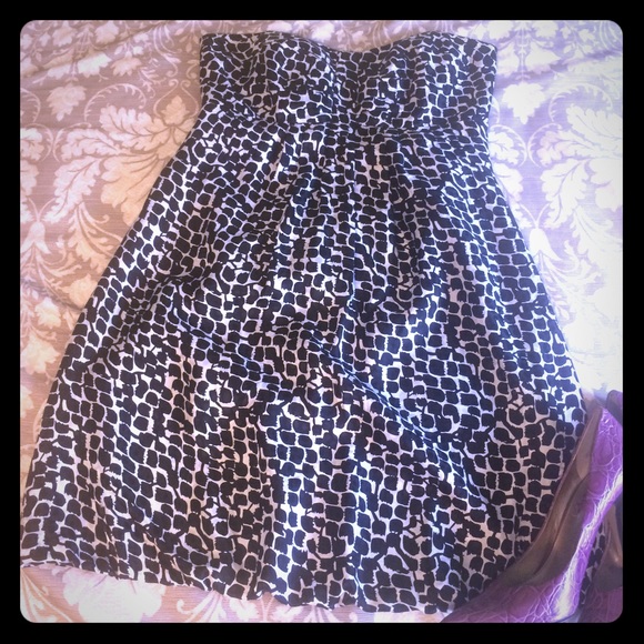Strapless black and white silk dress