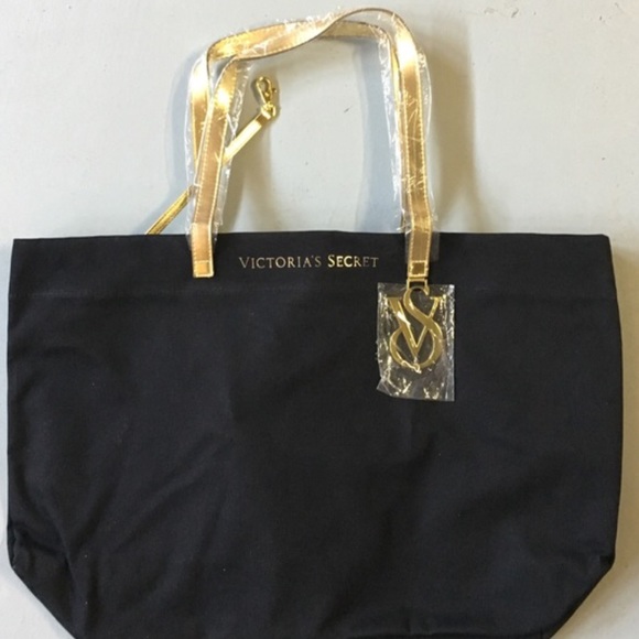 NEW NEVER USED Victoria's Secret black/ gold tote. - Picture 3 of 4