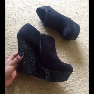 Black suede and sparkly wedges