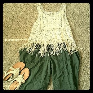 Army green linen Beach pants