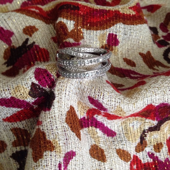 .925 Sterling And Diamond Bypass Ring Size 7.5
