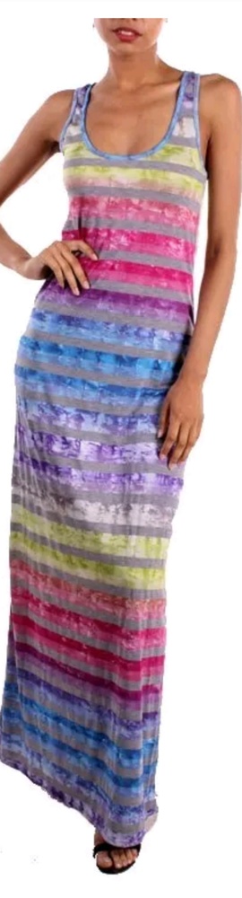 RAINBOW TIE DYE STRIPED BOHO MAXI DRESS