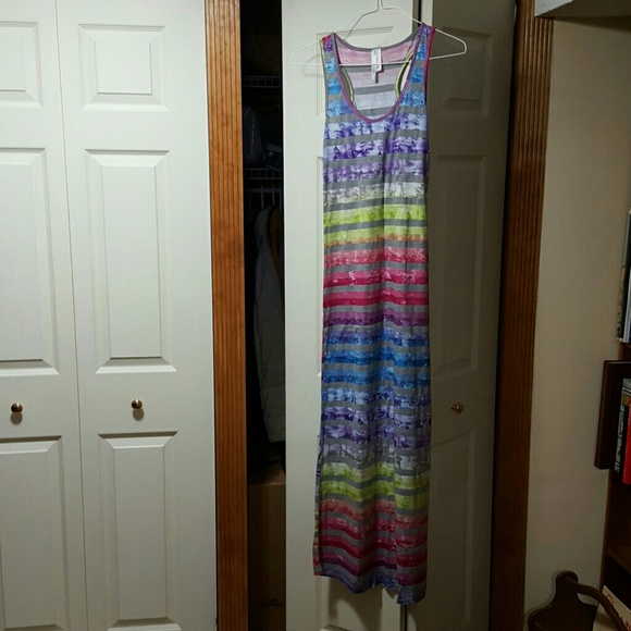 RAINBOW TIE DYE STRIPED BOHO MAXI DRESS - Picture 3 of 3