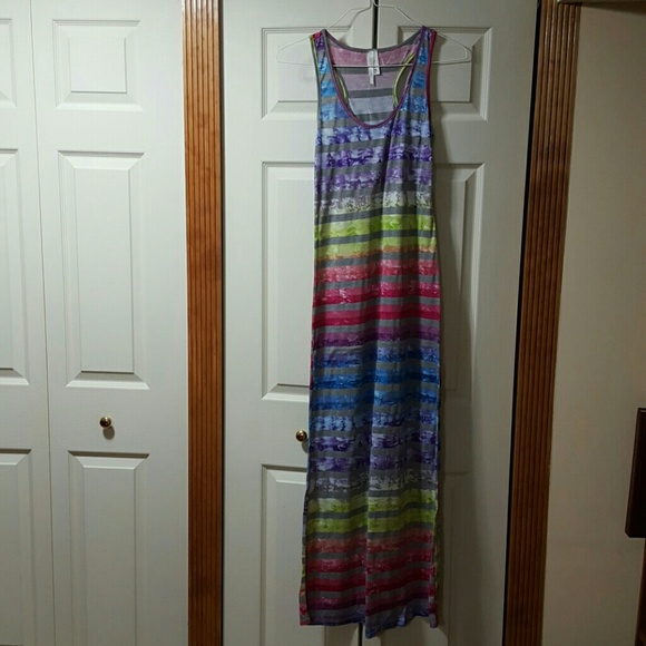 RAINBOW TIE DYE STRIPED BOHO MAXI DRESS - Picture 2 of 3