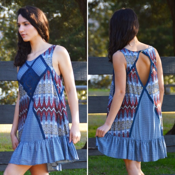 Blue Patchworks Dress - Picture 2 of 2