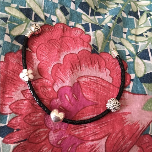 Pandora Black Braided Leather Charm Bracelet