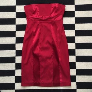 Express Red Strapless Silk Express Dress