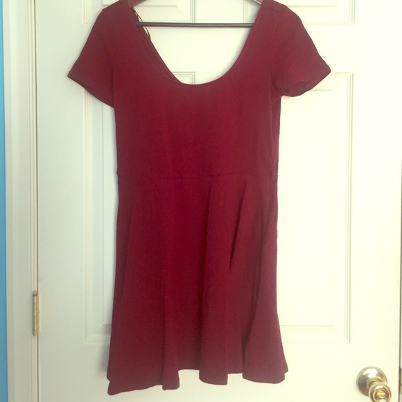 Scoop Neck Burgundy Skater Dress