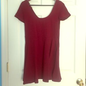 Scoop Neck Burgundy Skater Dress