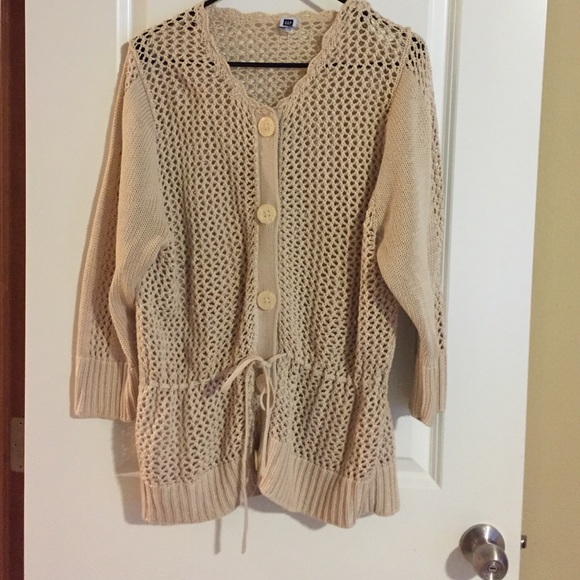 Tan knit sweater with drawstring