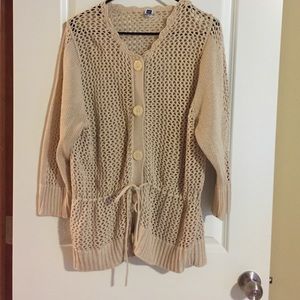 Tan knit sweater with drawstring