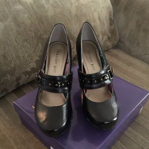 Black 4 inch leather Mary Jane style heel