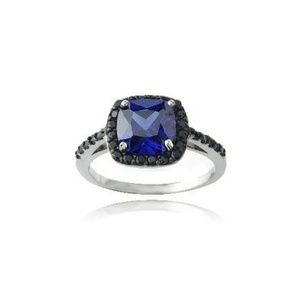 Sterling Silver 2ct Violet-Blue Black Square Ring