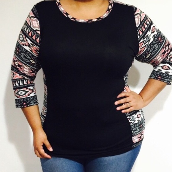 Jersey knit black and tribal design top
