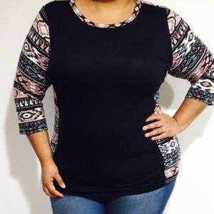 Jersey knit black and tribal design top