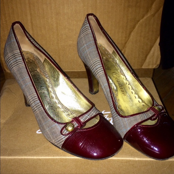 Juicy Couture burgundy/grey plaid heels