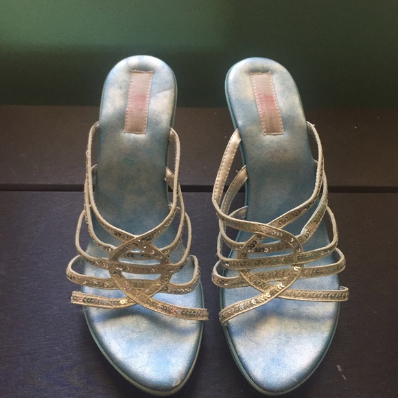 JLO blue strappy heels