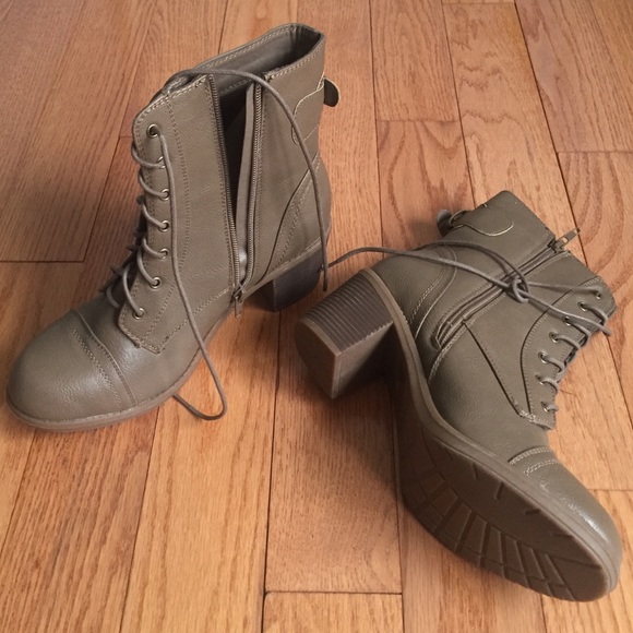 Tan Combat Style Heeled Boots