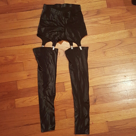 Blackmilk Black Wetlook Suspender Leggings