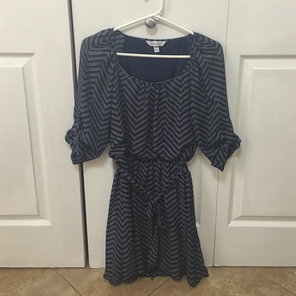 Semi formal short, navy blue, chevron dots dress.