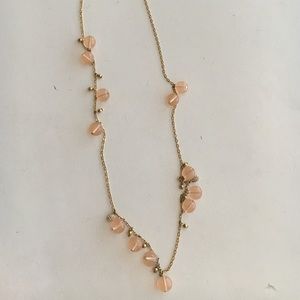 J. Crew gold, diamond, and pink long necklace