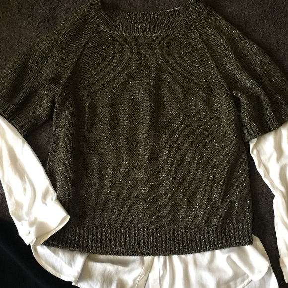J Crew Metallic Forest Green Short Sleeve Sweater