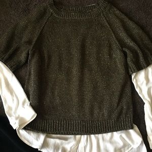 J Crew Metallic Forest Green Short Sleeve Sweater