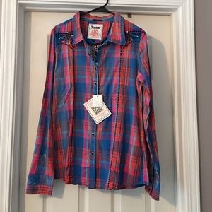 Roar long sleeve woven size large