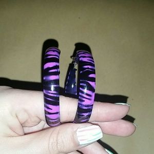 Purple zebra print hoop earrings