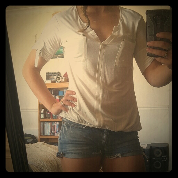White Low V-Neck Blouse