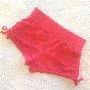 Hot pink lace beach coverup shorts