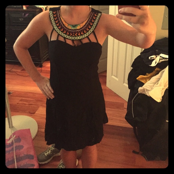 Black Dress Colorful Strappy Neckline