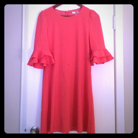 Coral Ruffle Sleeve Dress