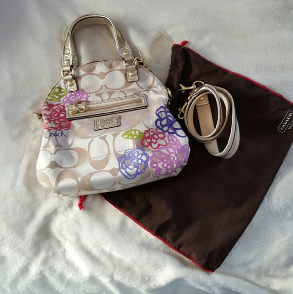 Coach poppy satchel khaki with floral print