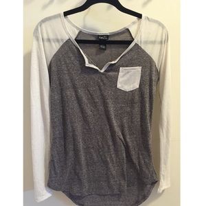 Gray and white baseball-style top