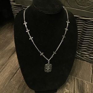 Cross and fleur de lis pendant necklace