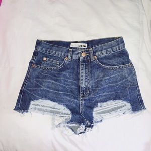 TOPSHOP high waisted blue jean shorts