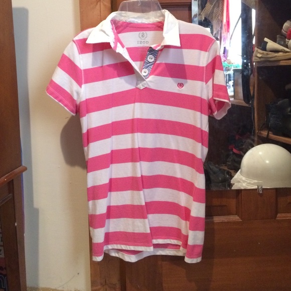 Pink and white striped Izod polo