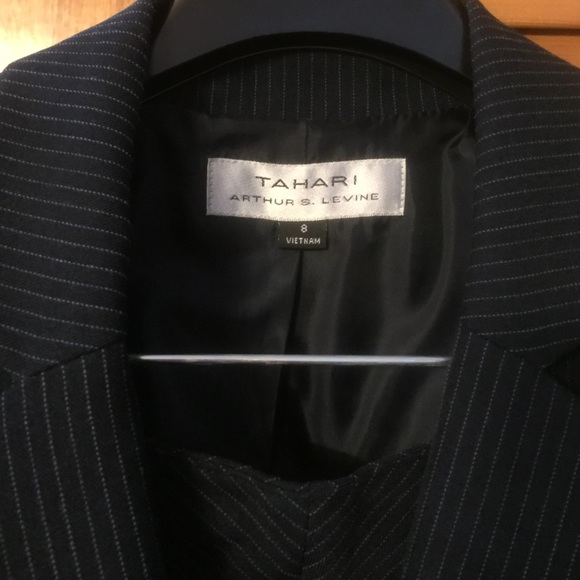 Dark Grey Tahari Pinstripe Pant Suit - Picture 2 of 2